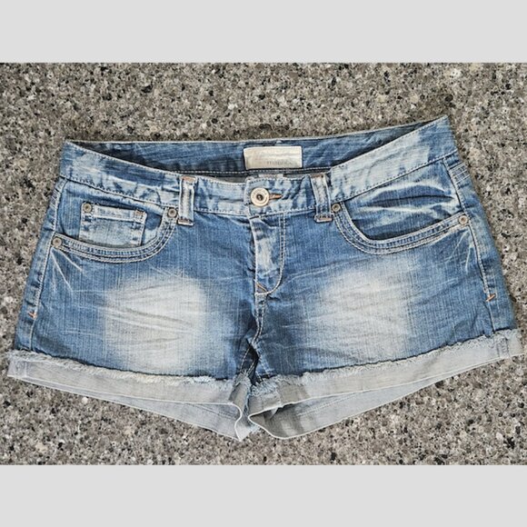 Cute Whitewashed Denim Shorty Short Cuffed Shorts - Picture 1 of 7
